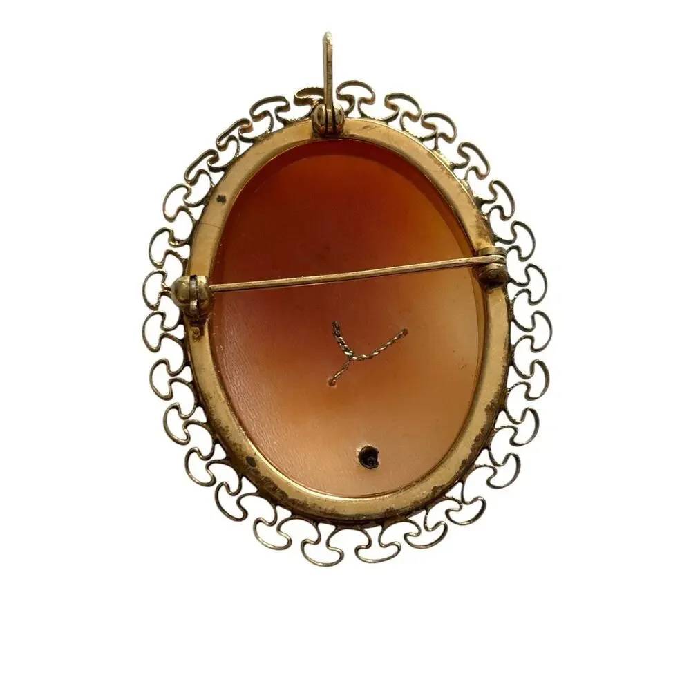 1/20 12K Yellow Gold Fill Carved Cameo Habille Brooch Pin Pendant 1.2 x 1.6